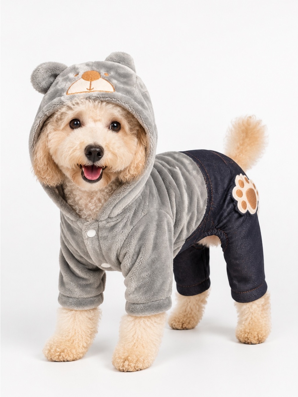 Unifull Gray Bear Plush Hooded Dog Jumpsuit Size L